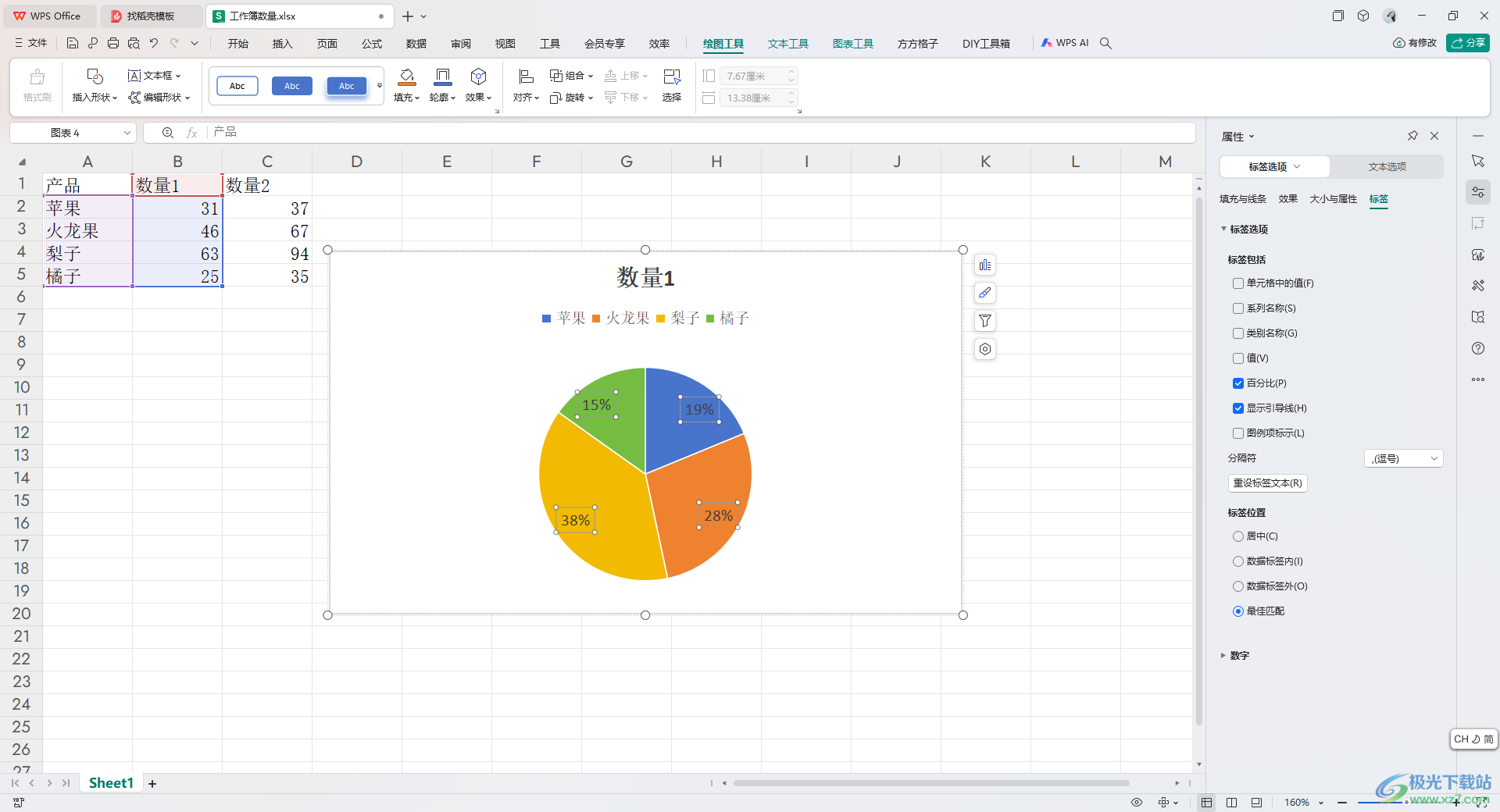 WPS Excel饼图把数据标签转换为百分比的方法[如何将饼图的标签显示为一行]